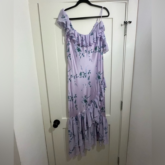 NEW Cinq a Sept Womens Kersti Silk Dress 12 Lined Midi Ruffle Lilac Wine Revolve - Picture 4 of 15